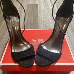 Coach Bllack Josephina Ankle Strap Stilettos with Rhinestones