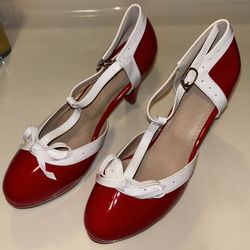 *New*Red And White Mary Jane Heels
