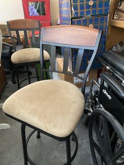 Two Barstools Wood/Wrought Iron