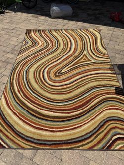 9x6 Abstract Area Rug – Modern Retro Earth Tone Design