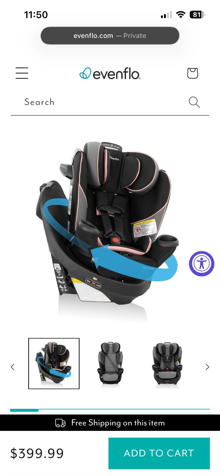 Evenflo REVOLVE360 ROTATING ALL-IN-ONE CONVERTIBLE CAR SEAT - Ainsley Pink