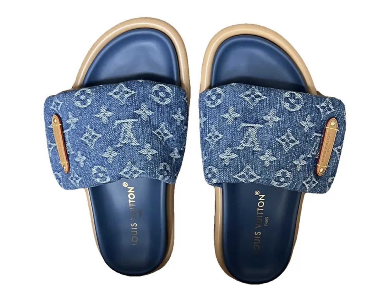 Louis Vuitton Pool Pillow cloth sandal 39EU Blue Cloth