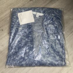 Navy Blue And White Print  Long Sleeve Cardigan With Pockets 