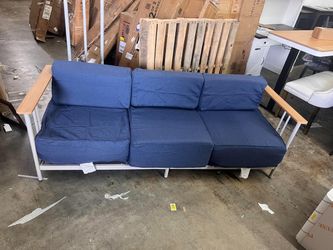 Opohoro 79.1" Wide Outdoor Powder Coated Steel Patio Sofa, Deep Seating Outdoor Couch with 10" Thick Cushions, Blue. **small scratch on the back**