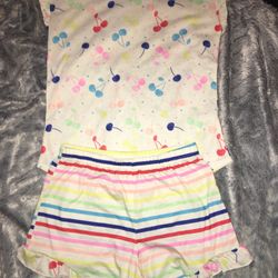 Girls White Multicolored Shirt & Skirt Outfit 