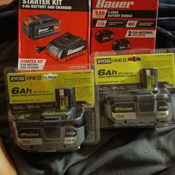 Bauer 20V 5Ah Battery Kit + 2-Pack & Ryobi 18V 6Ah Batteries (NEW)