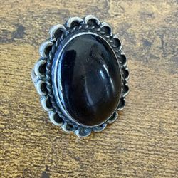 Vintage Silver And Black Gem Ring