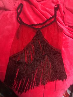 Sheer red Lingerie with brown Fringe top