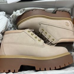 Timberland Women’s Stone Street Waterproof Platform Chukka Boots – Size 7.5 (Light Beige Nubuck)