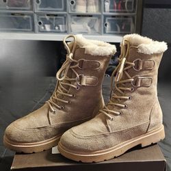 Tan Faux Suede Winter Boots w/ Faux Fur Lining – Size 38(US Women’s 7.5