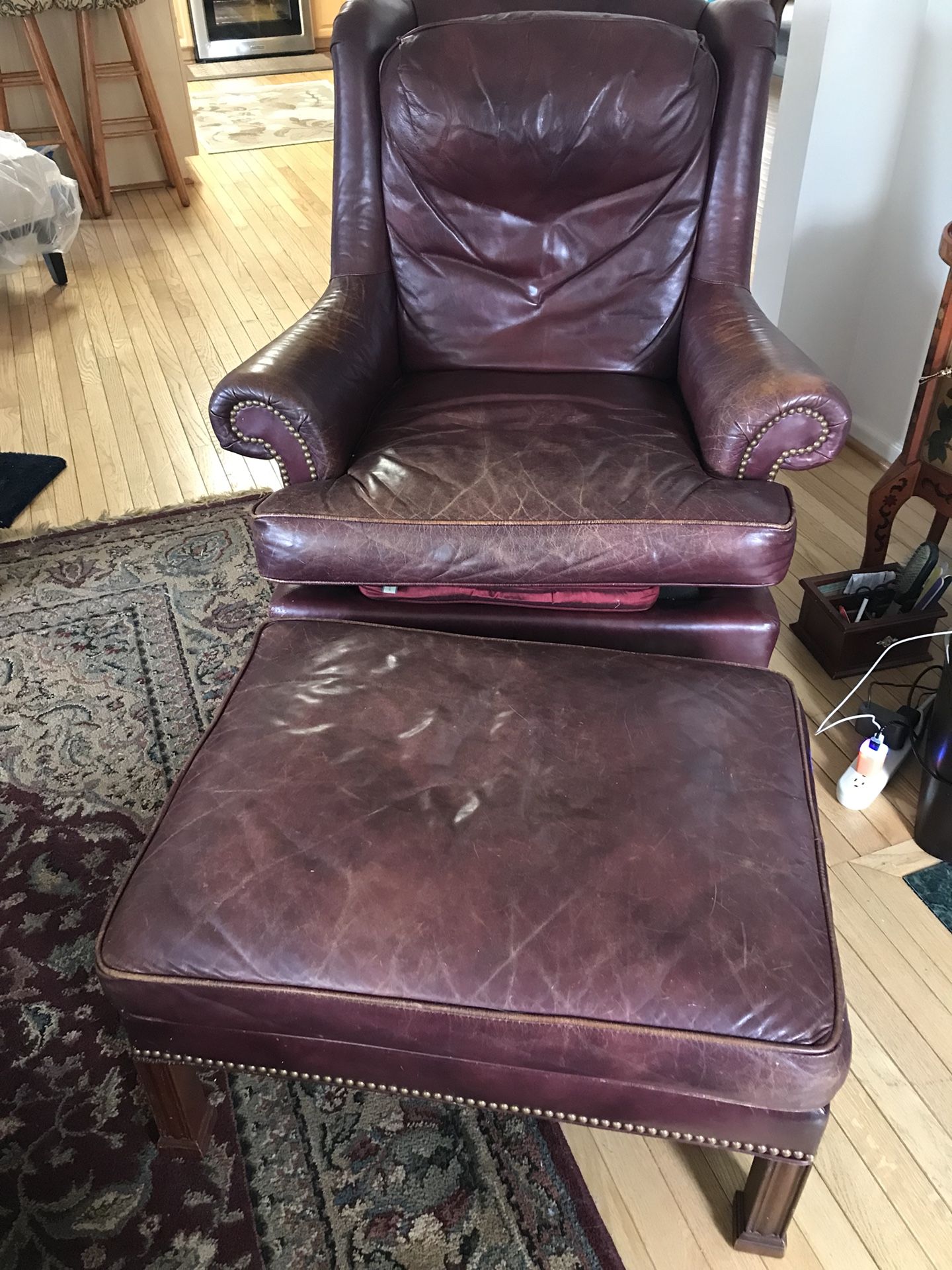 Leather Wingback Chair and ottoman