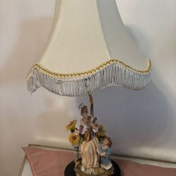 Lady with children, Victorian lamp