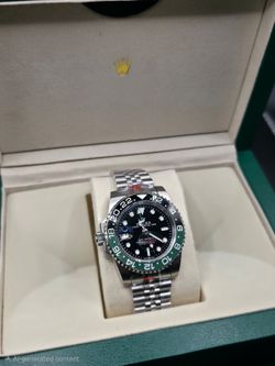 40MM Black Dial Watch ⌚ Black & Green Bezel Stainless Steel Jubilee Band