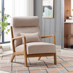 Single Lounge Armchair with Solid Wood Frame - Beige