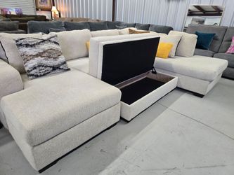 Beige U-Shaped Sectional w/ Double Chaise & Storage Ottoman – $1,150