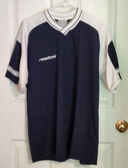 Vintage Mens Reebok hydromove Y2K Dark Blue Navy with White Short Sleeve Small V-Neck breathable Jersey Athletic Top. 
Size MEDIUM. New conditions wit