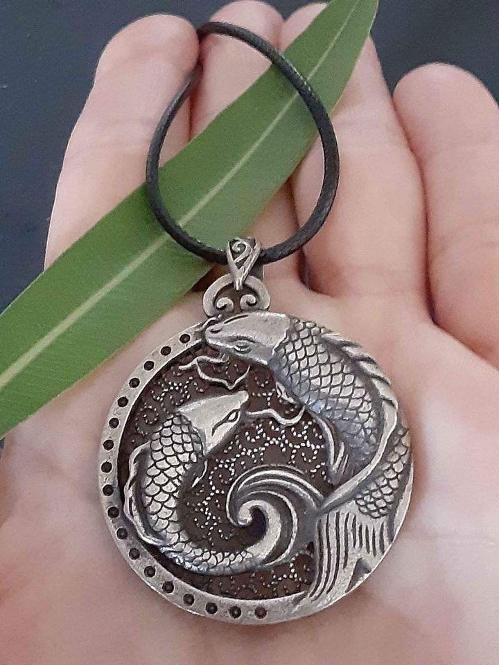 Silver Pendant Old China Miao Silver Fengshui  Double Fish.Description Below