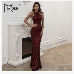 Halter Sequins Evening Dress