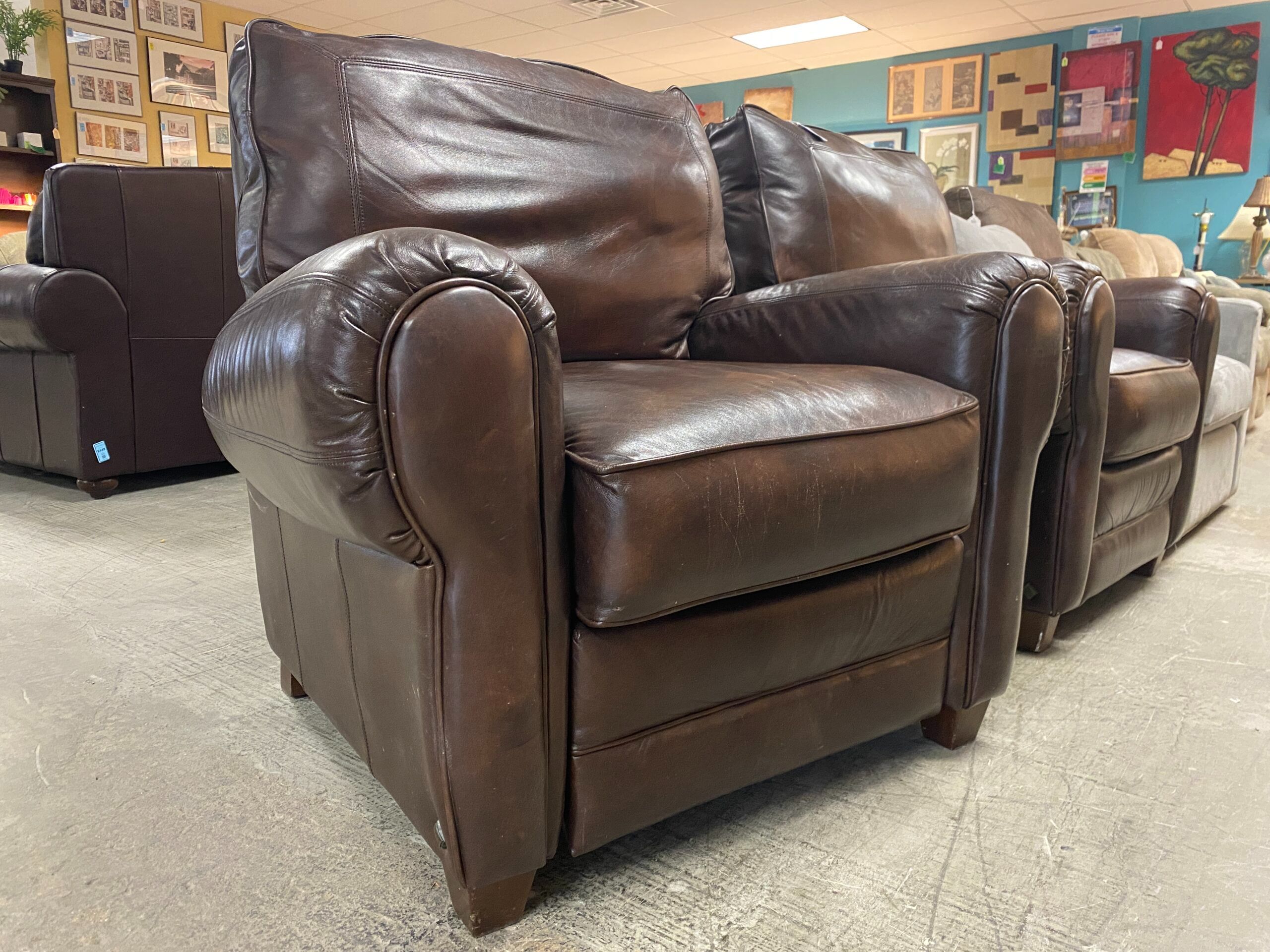 Classic Pushback Reclining Brown Leather Armchair