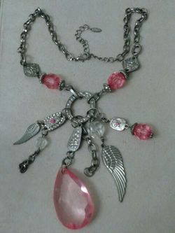 VCLM silvertone and rhinestone necklace
