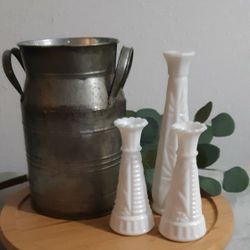 4 Milk Glass Flutes Bud Vases