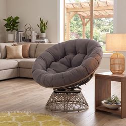 Papasan Outdoor & Indoor Chair - Brown Frame and Light Gray ( Smoky) Cushion