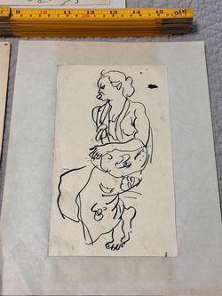 Vintage 1960s Original Ink Figure Drawing