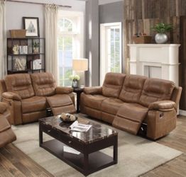 Brown bonded leather Reclining sofa & Love Seat Set -6647+6648
