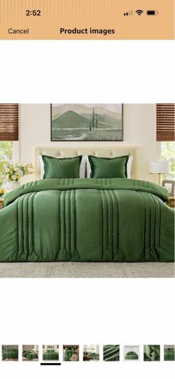 MUSSEL Luxury Green Velvet Queen Size Bedding Comforter Set 3 Pieces All Season,Cozy Breathable Fluffy,Modern,Stripe,Soft Lightweight,Bedroom Set,Bed 