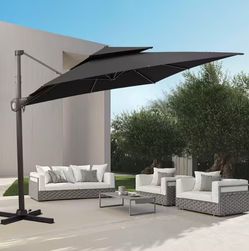 11 ft. x 9 ft. Swivel 360° Rotation Double-Top Cantilever Tilt Patio Umbrella in Black