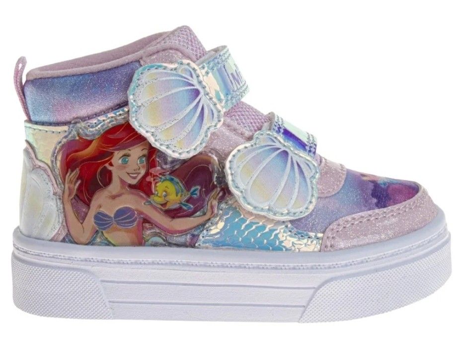Disney The Little Mermaid Girls' Hook and Loop High Top Sneakers. (Little Kids/Toddler)Pink, Size: 6