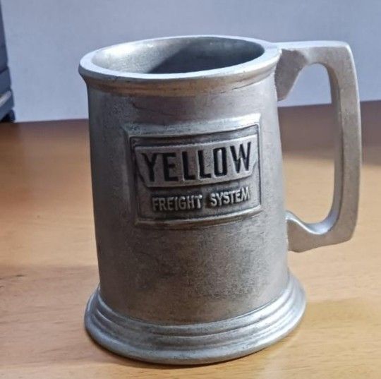 Vintage yellow frieght system pewter mug