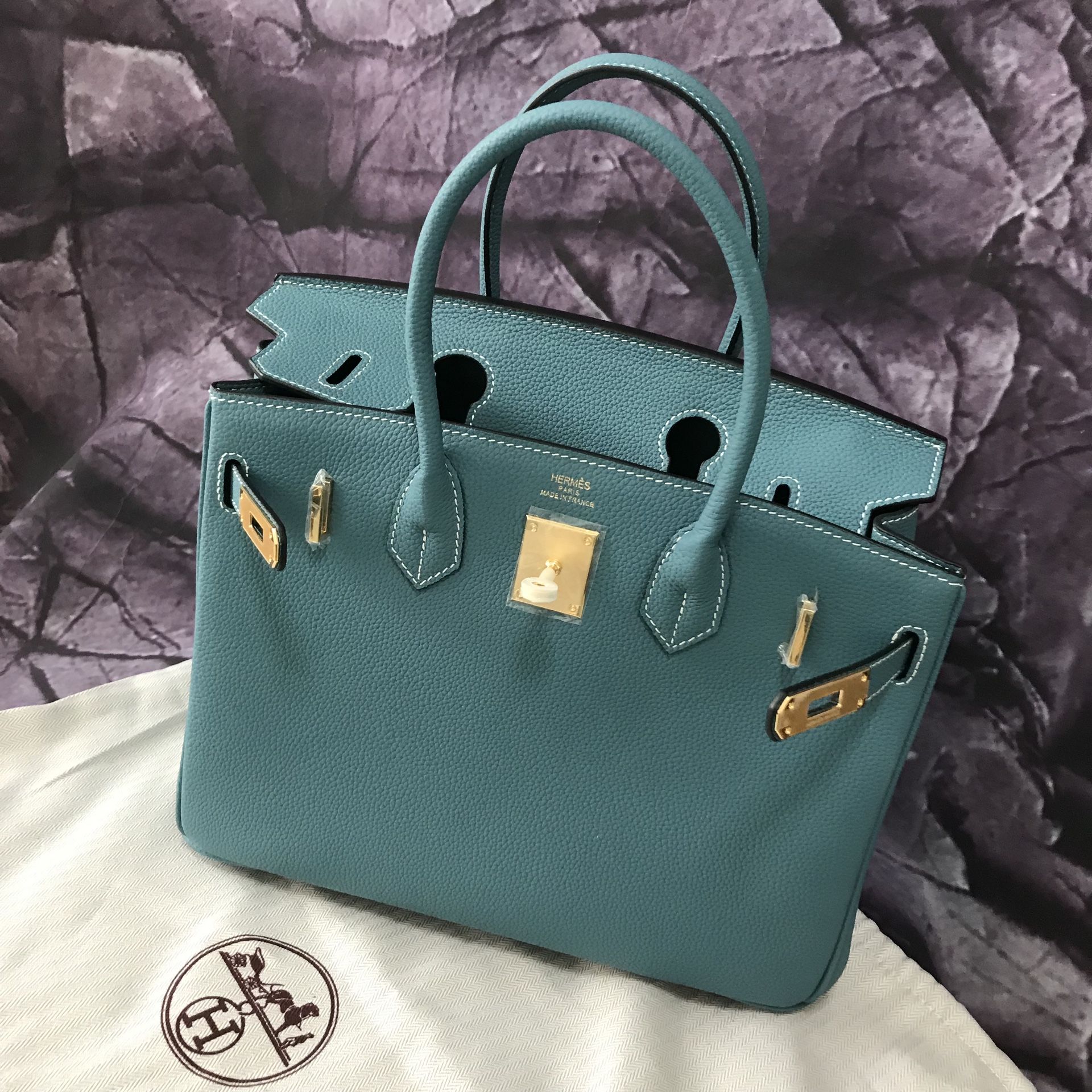Hermes Birkin 30CM Blue Clemence Palladium Hardware Handbag