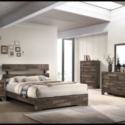 Bedroom set 4pc Queen including Q Bed Frame Dresser Mirror one Nightstand Not including mattress and box spring