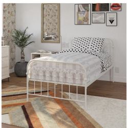 Twin Metal Bed, Off White