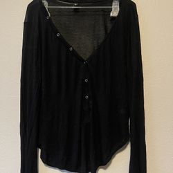 Windsor, Women’s Black Longsleeve Button Front Lightweight Sheer Shirt, Size L