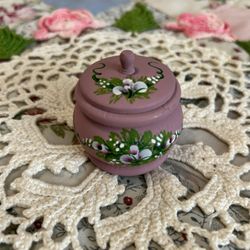 Hand Painted Floral Lidded Wooden Trinket Box