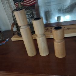 3 Modern Wood Taper Candle Holders
