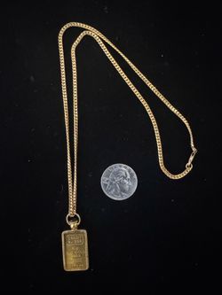 24k Gold Bar Pendant w Chain