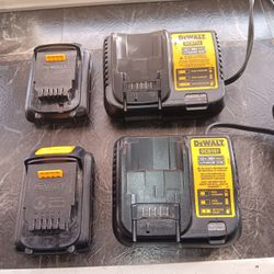 2 Dewalt Lithium Chargers And (2) 20vBatteries