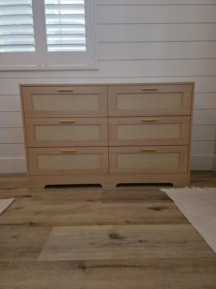 New 6 Drawer Rattan Dresser Boho Modern Wood Chest with Ample Storage for Bedroom Closet and Living Room
