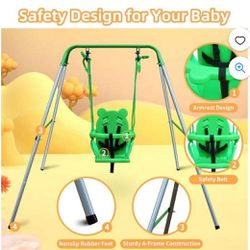 Toddler Baby Swing Set Indoor Outdoor Folding Metal Swing Frame with Safety Harness and Handrails for Backyard F-20