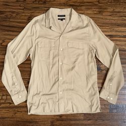 Banana Republic Untucked Slim Fit Button-Up Casual Shirt Beige Size Large