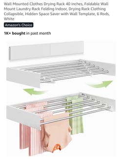 Wall Mounted Clothes Drying Rack 40 inches, Foldable Wall Mount Laundry Rack Folding Indoor, Drying Rack Clothing Collapsible, Hidden Space Saver with