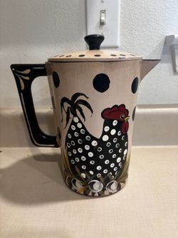 Hand-Painted Rooster Wooden Pitcher with Lid