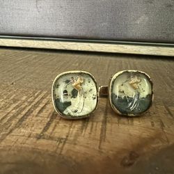 Vintage 1950's Reverse Glass Painted Golfer Cufflinks Men's Dress Accessories