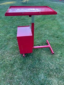 Red Steel Rolling Tool Cart with Tray