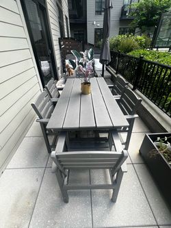 7-Piece Gray Outdoor Patio Dining Set – Table + 6 Chairs