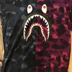Bathing ape blue and purple camo shark shirt