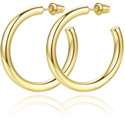 14K Gold Plated Chunky Gold Hoops